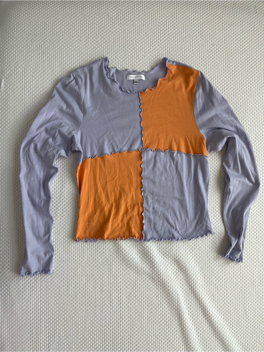 Ces Femme Lavender & Orange Colorblock Lettuce-Edge Long Sleeve Top